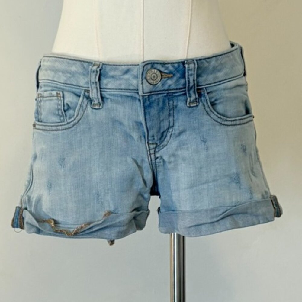 Express Womens Size 0 Distressed Cuff Short Light Wash Denim Shorts Soft Grunge